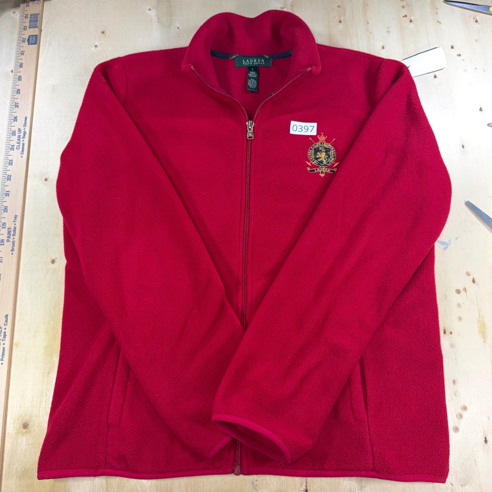 Lauren Ralph Lauren Womens Red Fleece Full Zip Crest Jacket Large L